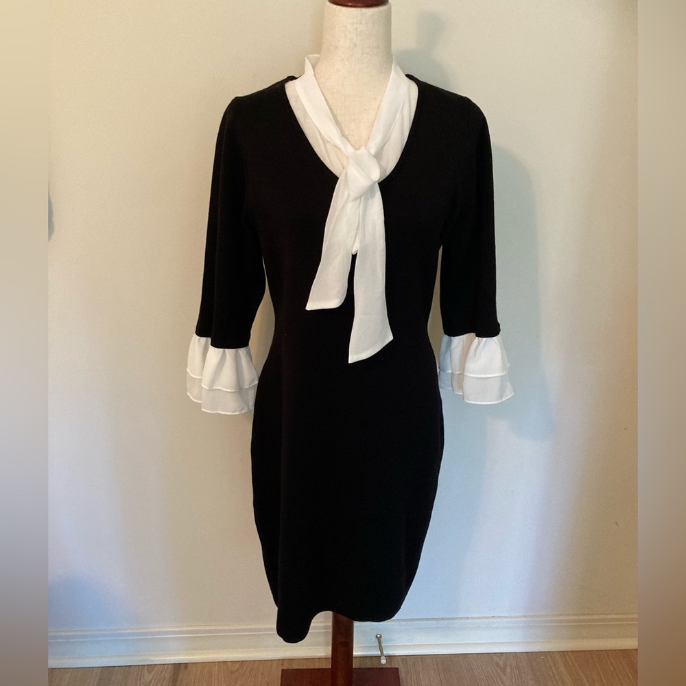 Nina Leonard Black Dress with White Accents NWOT Size L